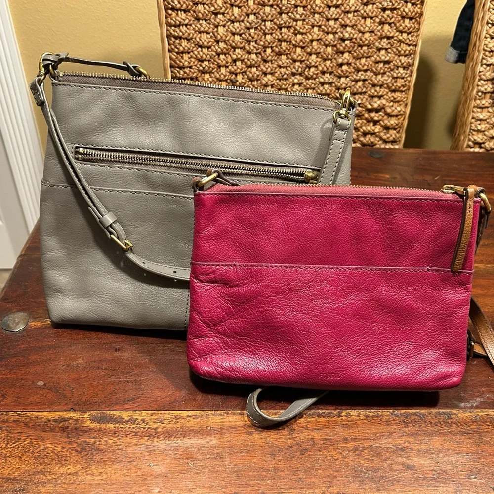 2 FOSSIL LEATHER BAGS - Picture 1 of 16